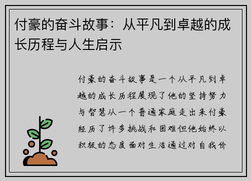 付豪的奋斗故事：从平凡到卓越的成长历程与人生启示